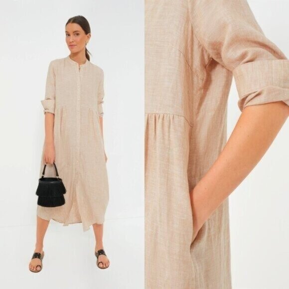 Pomander Place NEW Flax Lydell Tan Long Sleeve Button Down Maxi Dress Size Large - Picture 1 of 10